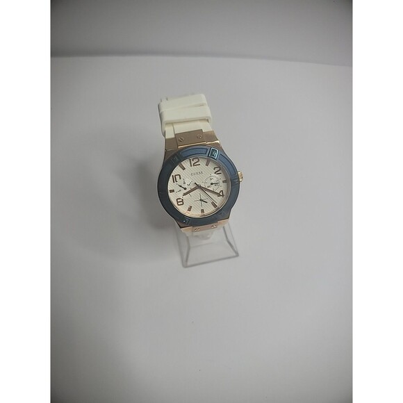Vintage Guess Wristwatch Watch Womens Rose Gold Tone Blue White Band U0564L1 - Picture 5 of 12